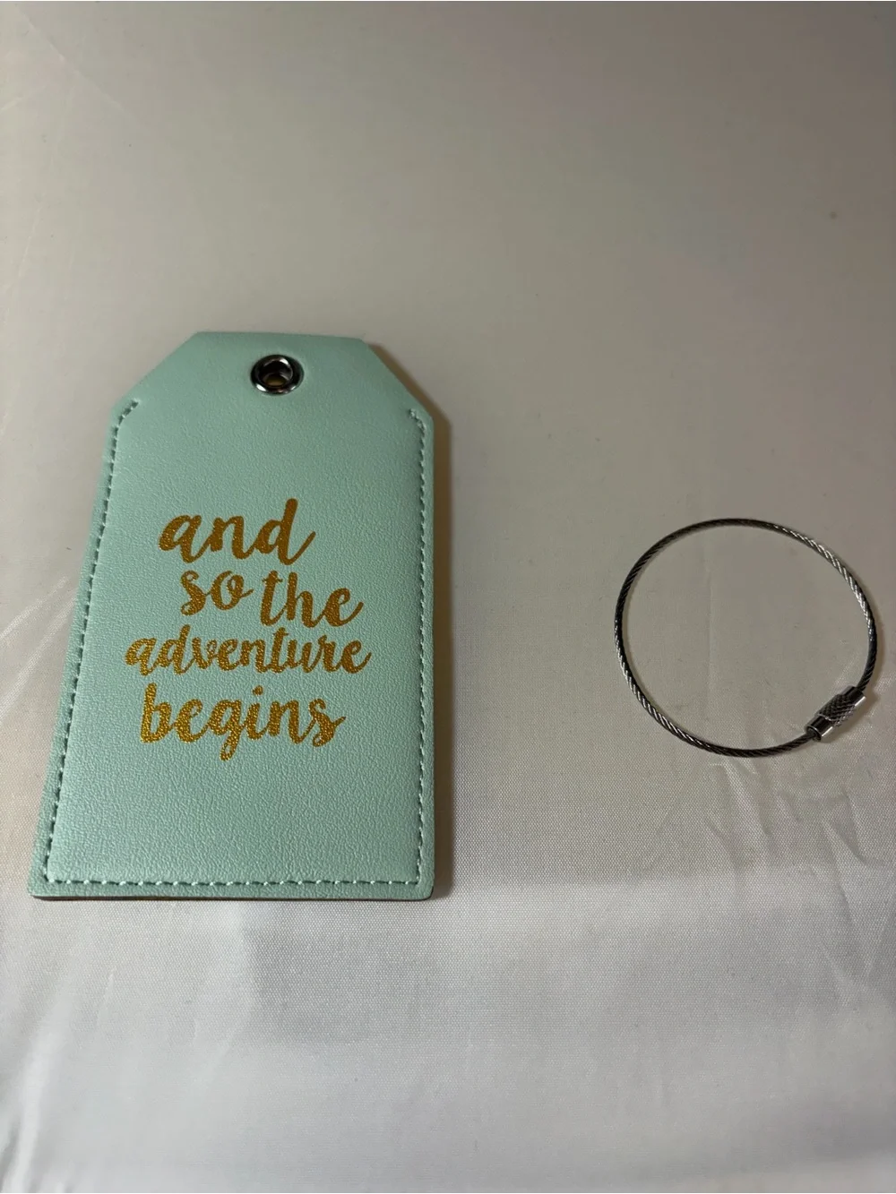 Casmonal 'And so Adventure begins' faux leather luggage‎ tag teal